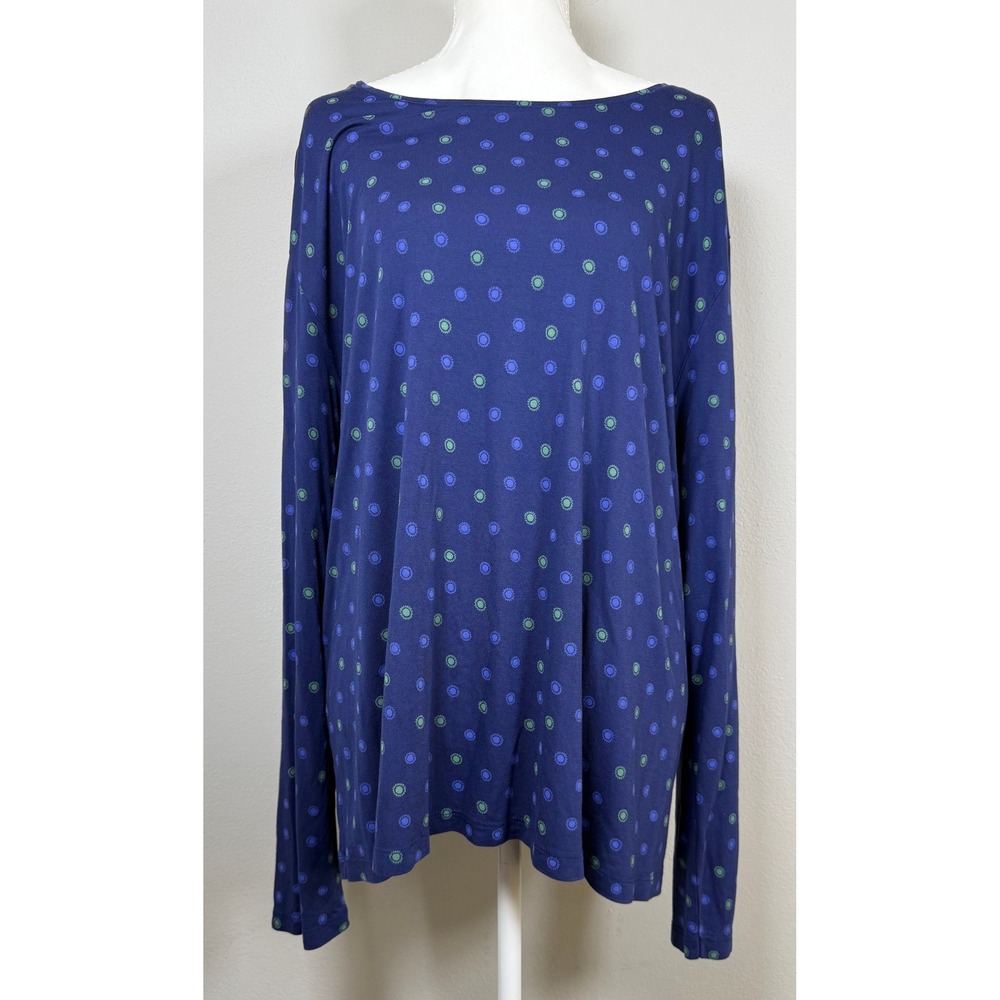 Gudrun Sjoden XXL Blue Tencel Sun Dot‎ Print Long Sleeve Top Cozy Layered